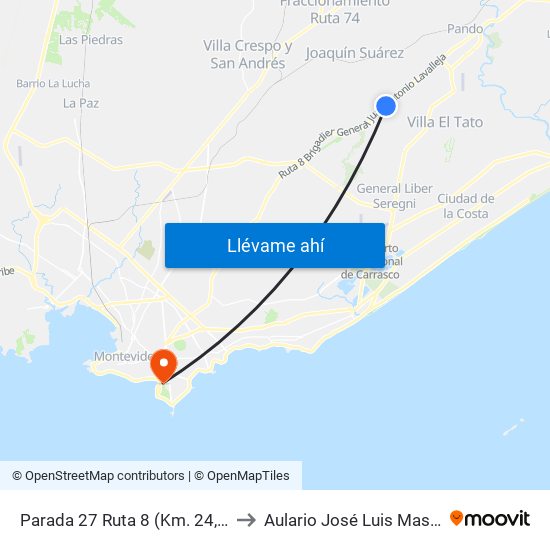 Parada 27 Ruta 8 (Km. 24,500) to Aulario José Luis Massera map