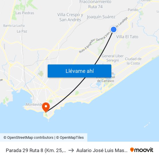 Parada 29 Ruta 8 (Km. 25,500) to Aulario José Luis Massera map