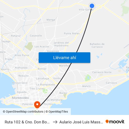 Ruta 102 & Cno. Don Bosco to Aulario José Luis Massera map