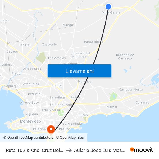 Ruta 102 & Cno. Cruz Del Sur to Aulario José Luis Massera map