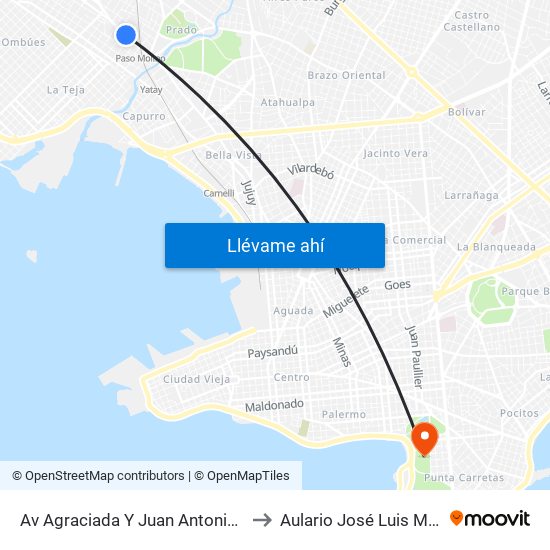 Av Agraciada Y Juan Antonio Artigas to Aulario José Luis Massera map
