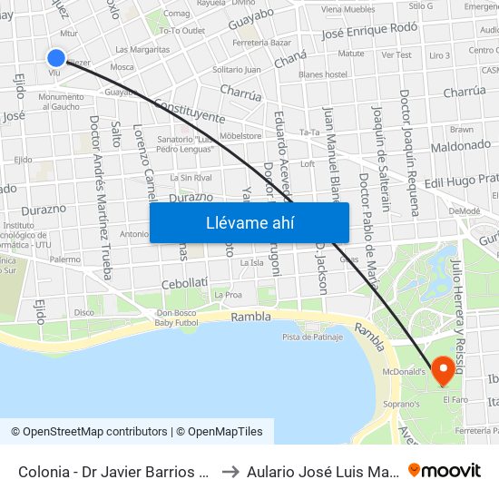 Colonia - Dr Javier Barrios Amorin to Aulario José Luis Massera map