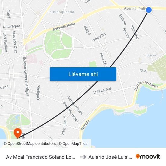 Av Mcal Francisco Solano Lopez - Av Italia to Aulario José Luis Massera map