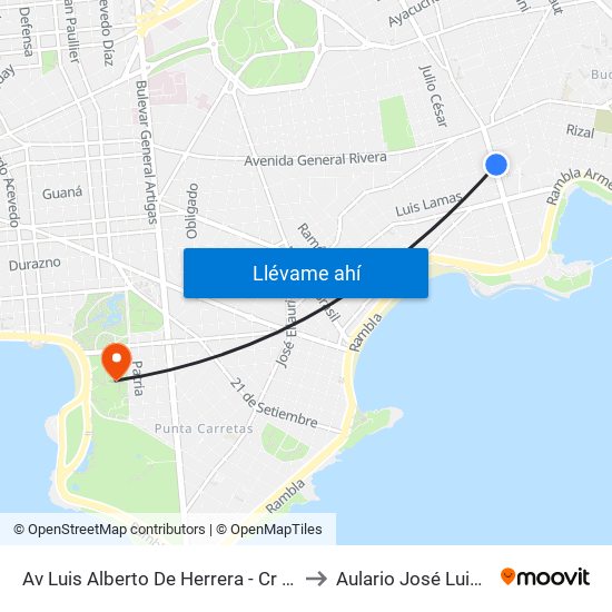 Av Luis Alberto De Herrera - Cr Luis E Lecueder to Aulario José Luis Massera map