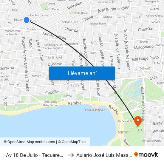 Av 18 De Julio - Tacuarembo to Aulario José Luis Massera map