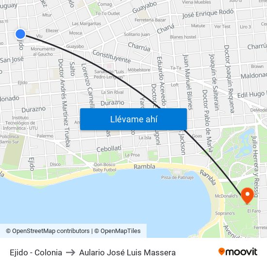 Ejido - Colonia to Aulario José Luis Massera map