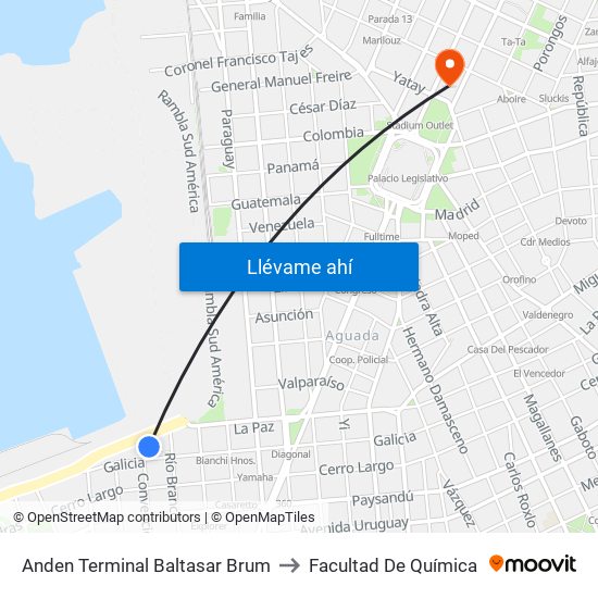 Terminal Baltasar Brum (Río Branco) to Facultad De Química map