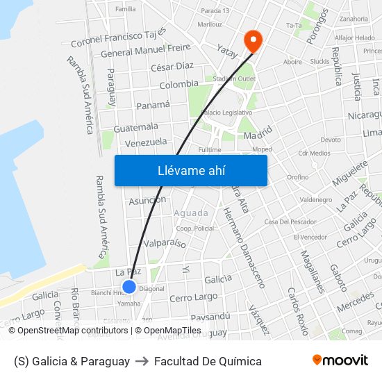 (S) Galicia & Paraguay to Facultad De Química map