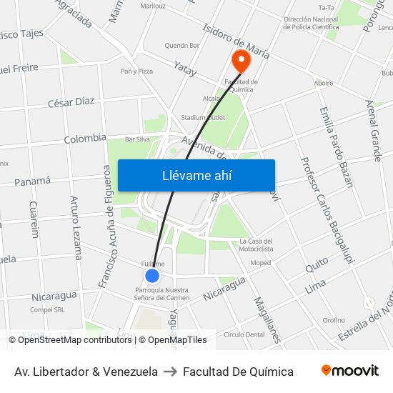 Av. Libertador & Venezuela to Facultad De Química map