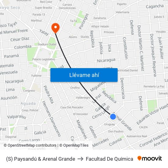 (S) Paysandú & Arenal Grande to Facultad De Química map