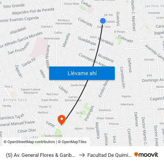 (S) Av. General Flores & Garibaldi to Facultad De Química map