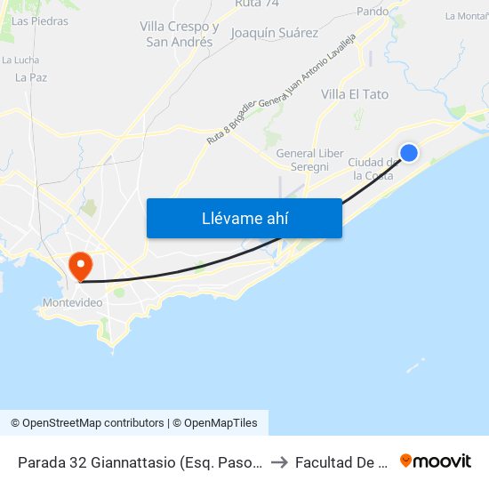 Parada 32 Giannattasio (Esq. Paso De Los Molinos) to Facultad De Química map