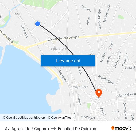 Av. Agraciada / Capurro to Facultad De Química map