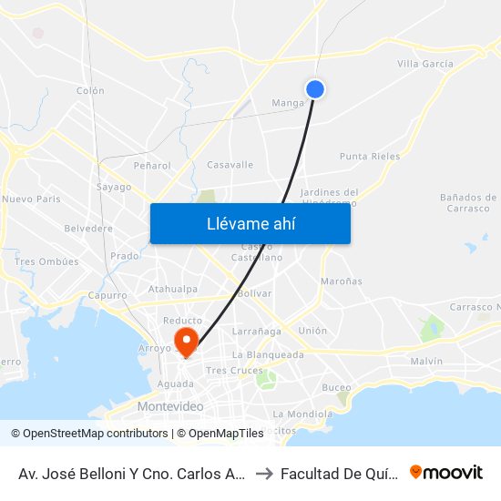 Av. José Belloni Y Cno. Carlos A. López to Facultad De Química map