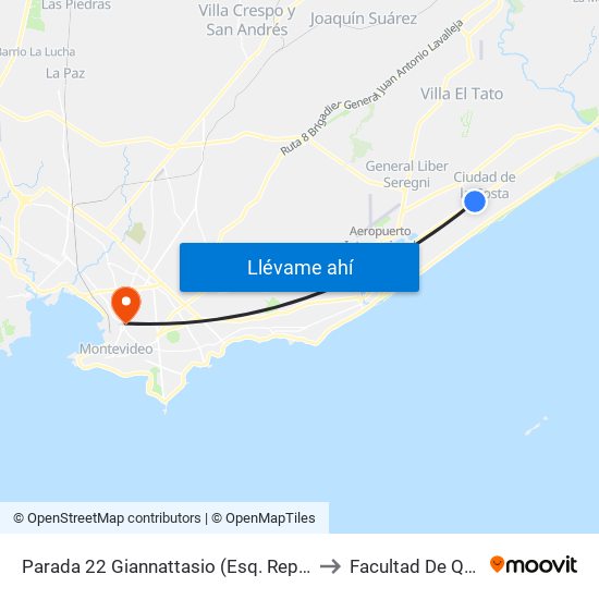 Parada 22 Giannattasio (Esq. Rep. Argentina) to Facultad De Química map
