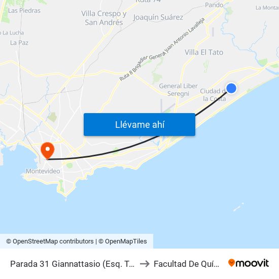 Parada 31 Giannattasio (Esq. Tuyutí) to Facultad De Química map