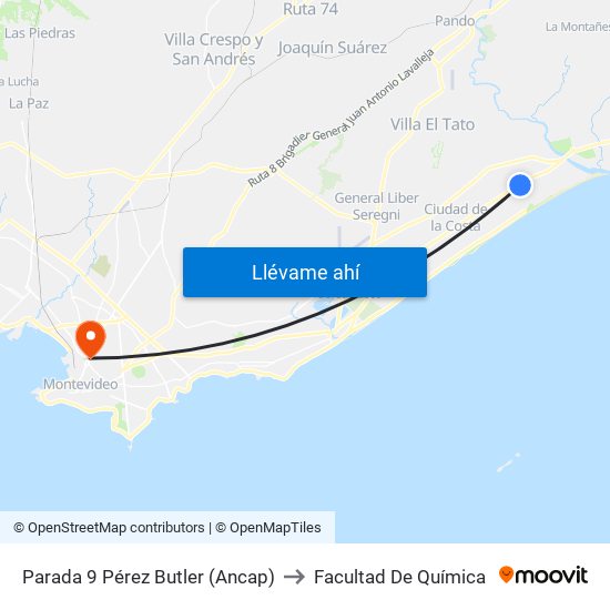Parada 9 Pérez Butler (Ancap) to Facultad De Química map