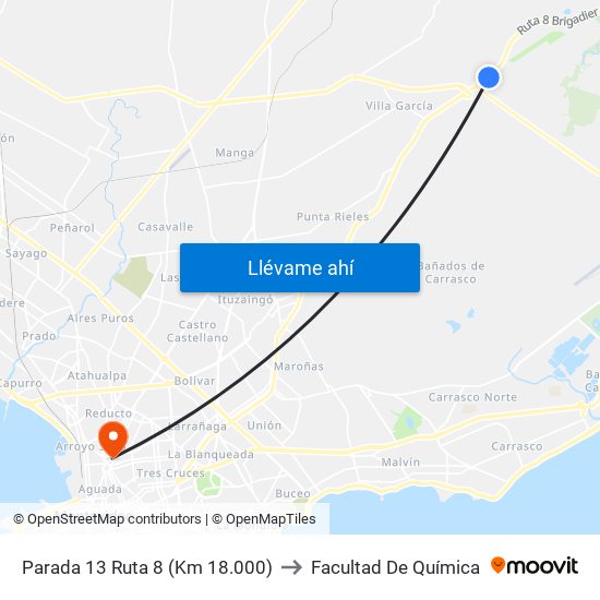 Parada 13 Ruta 8 (Km 18.000) to Facultad De Química map