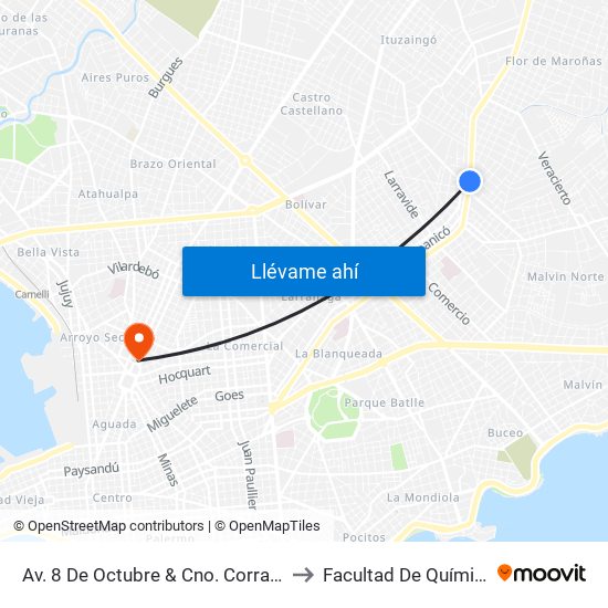 Av. 8 De Octubre & Cno. Corrales to Facultad De Química map