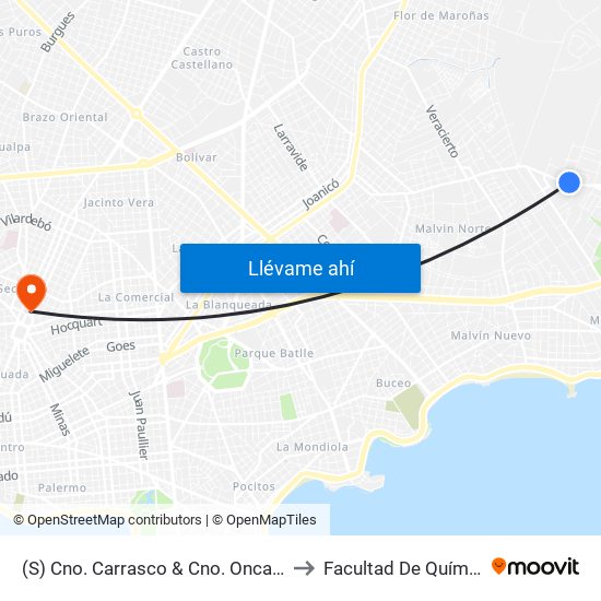 (S) Cno. Carrasco & Cno. Oncativo to Facultad De Química map