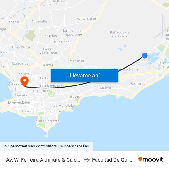 Av. W. Ferreira Aldunate & Calcagno to Facultad De Química map