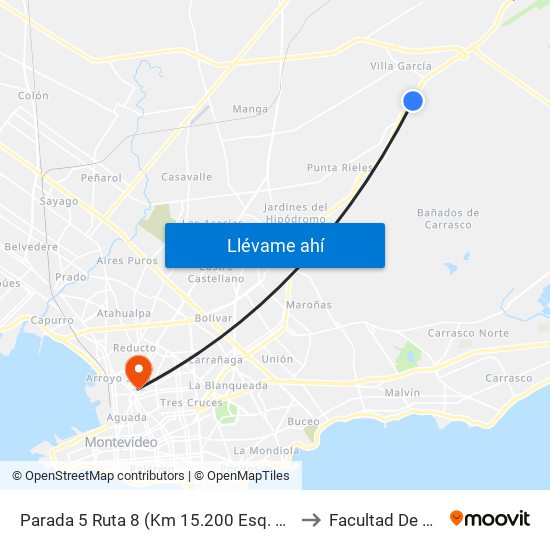 Parada 5 Ruta 8 (Km 15.200 Esq. Miguel Estevez) to Facultad De Química map