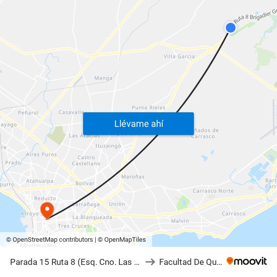 Parada 15 Ruta 8 (Esq. Cno. Las Pléyades) to Facultad De Química map