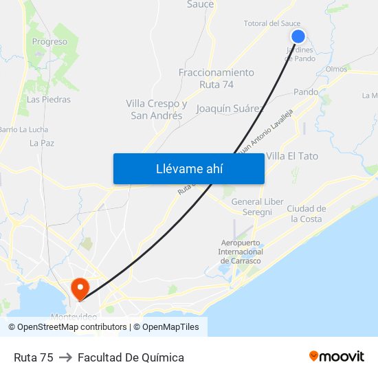 Ruta 75 to Facultad De Química map