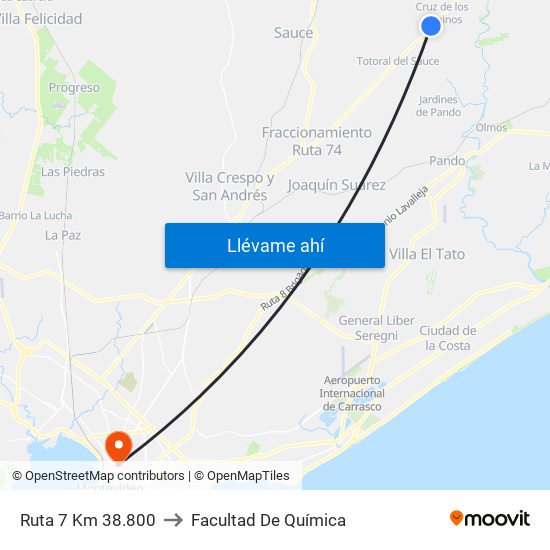 Ruta 7 Km 38.800 to Facultad De Química map