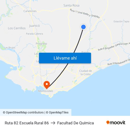 Ruta 82 Escuela Rural 86 to Facultad De Química map