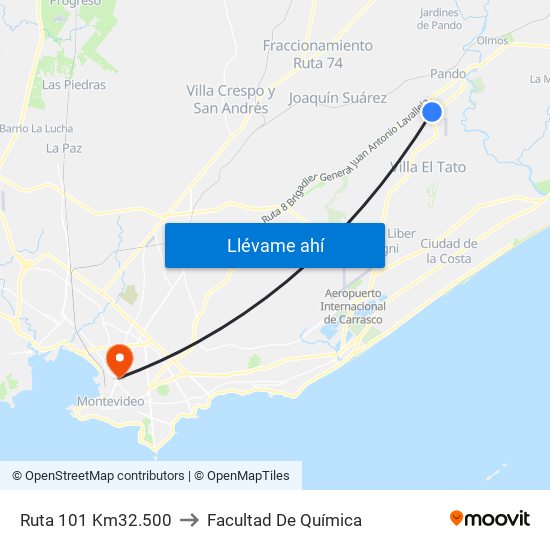 Ruta 101 Km32.500 to Facultad De Química map