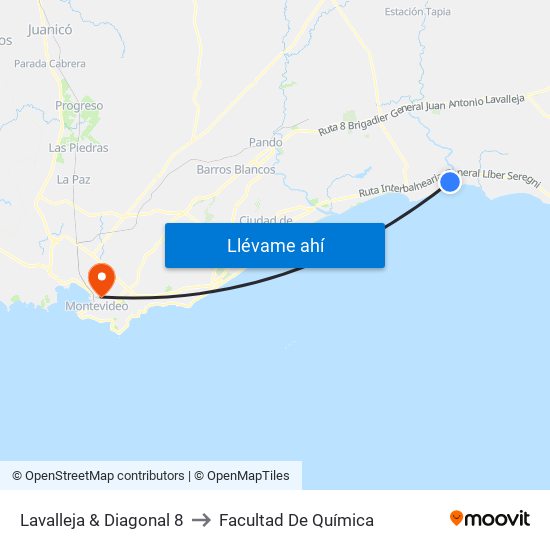 Lavalleja & Diagonal 8 to Facultad De Química map