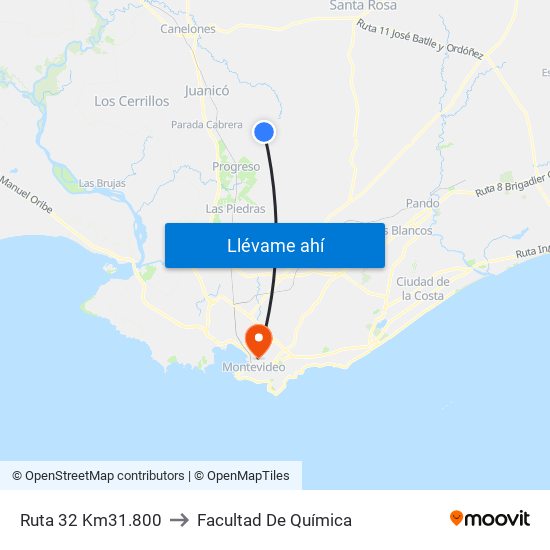 Ruta 32 Km31.800 to Facultad De Química map