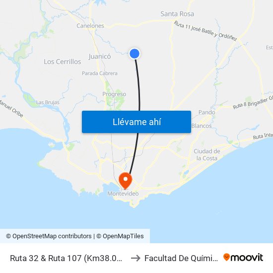 Ruta 32 & Ruta 107 (Km38.000) to Facultad De Química map