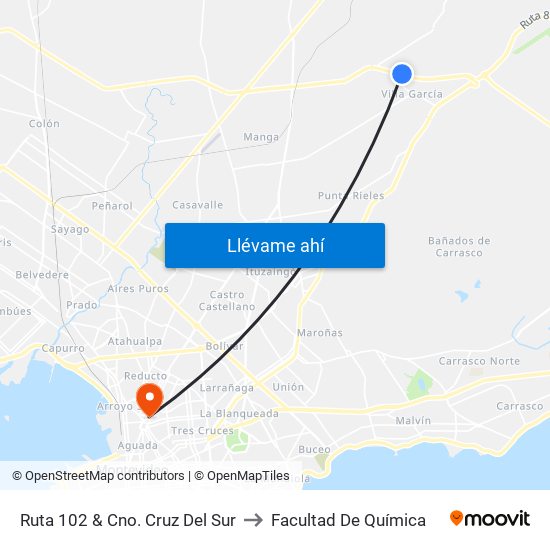 Ruta 102 & Cno. Cruz Del Sur to Facultad De Química map