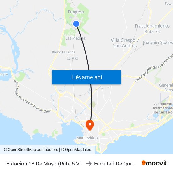 Estación 18 De Mayo (Ruta 5 Vieja) to Facultad De Química map