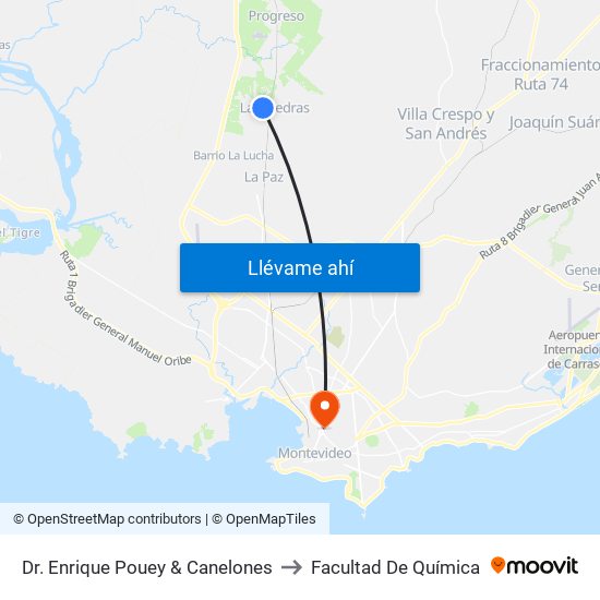 Dr. Enrique Pouey & Canelones to Facultad De Química map