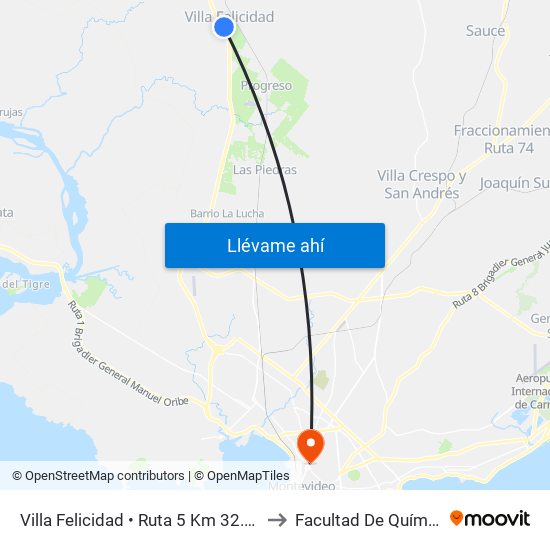 Villa Felicidad • Ruta 5 Km 32.000 to Facultad De Química map