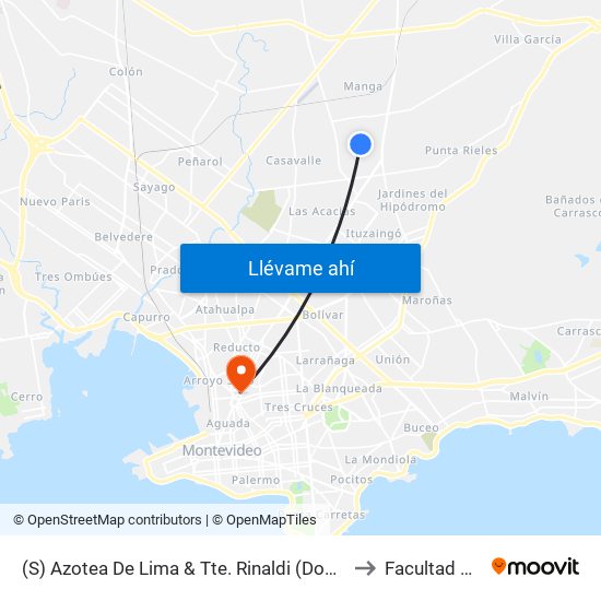 (S) Azotea De Lima & Tte. Rinaldi (Domingos Xferia Piedras Blancas) to Facultad De Química map