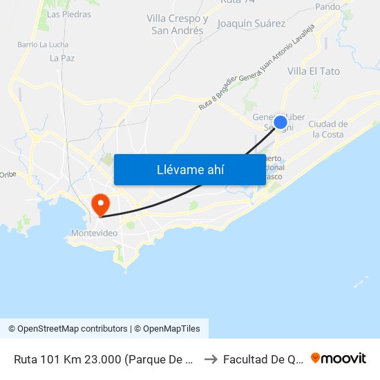 Ruta 101 Km 23.000 (Parque De Las Ciencias) to Facultad De Química map