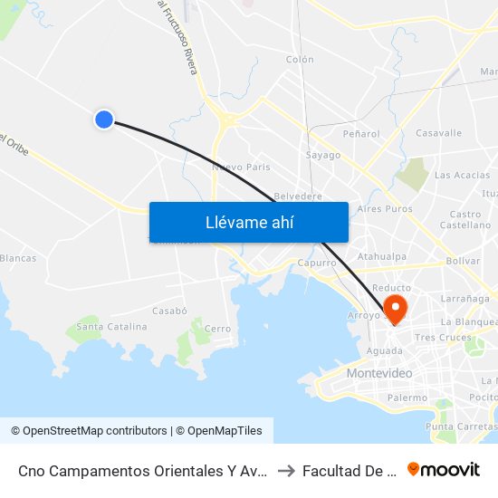 Cno Campamentos Orientales Y Av Luis Batlle Berres to Facultad De Química map
