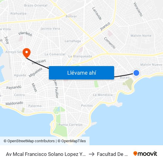 Av Mcal Francisco Solano Lopez Y Av Gral Rivera to Facultad De Química map