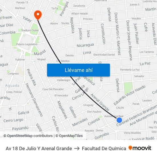 Av 18 De Julio Y Arenal Grande to Facultad De Química map