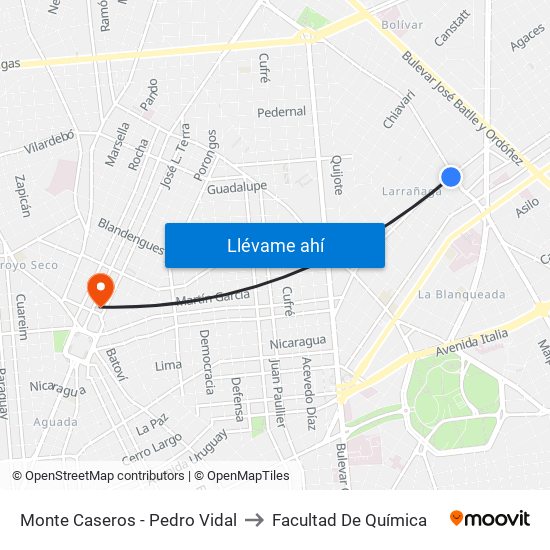 Monte Caseros - Pedro Vidal to Facultad De Química map