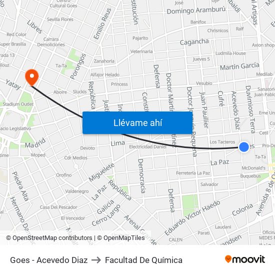 Goes - Acevedo Diaz to Facultad De Química map