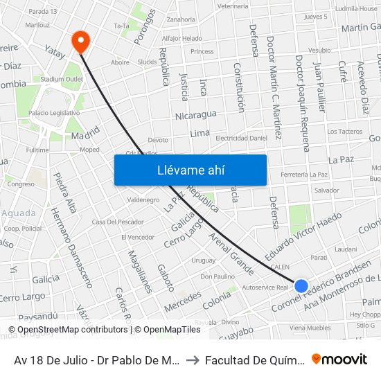 Av 18 De Julio - Dr Pablo De Maria to Facultad De Química map