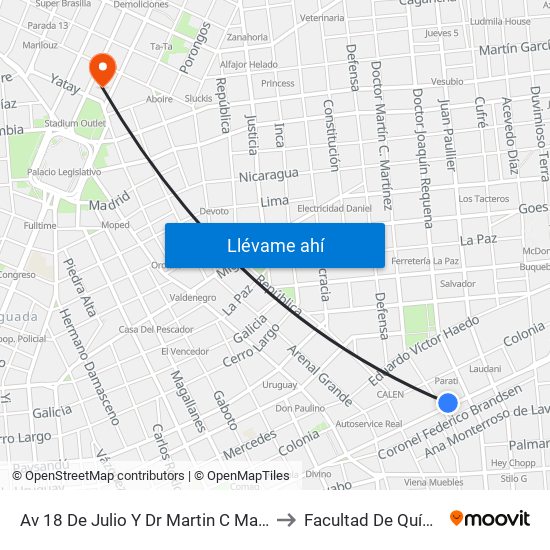 Av 18 De Julio Y Dr Martin C Martinez to Facultad De Química map