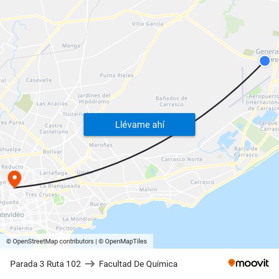 Parada 3 Ruta 102 to Facultad De Química map
