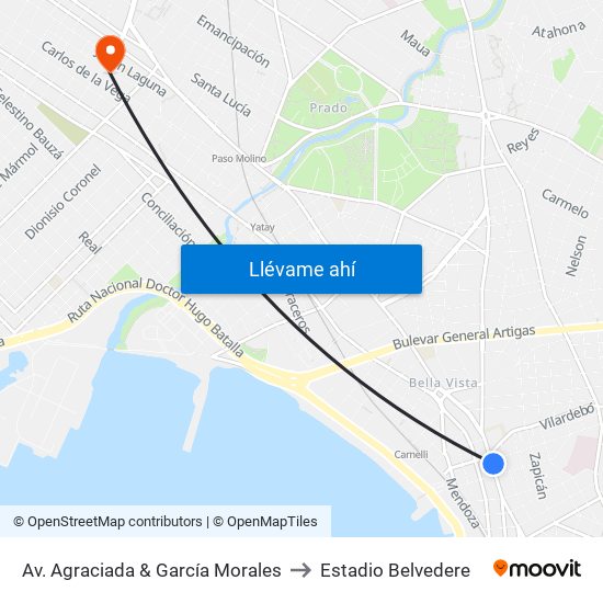 Av. Agraciada & García Morales to Estadio Belvedere map