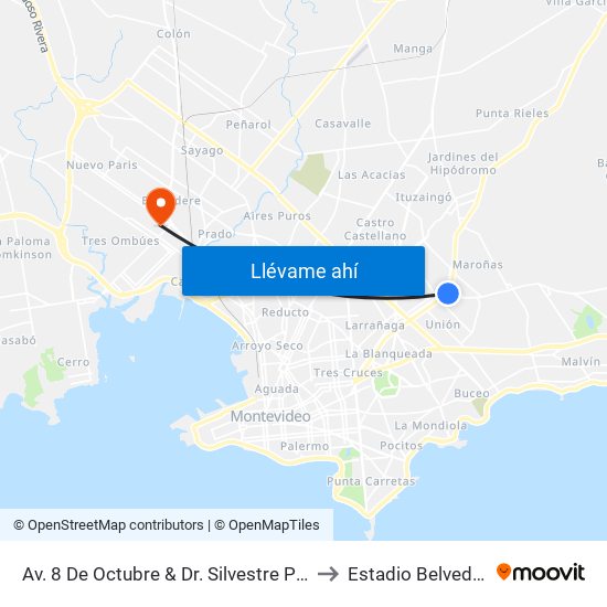 Av. 8 De Octubre & Dr. Silvestre Pérez to Estadio Belvedere map